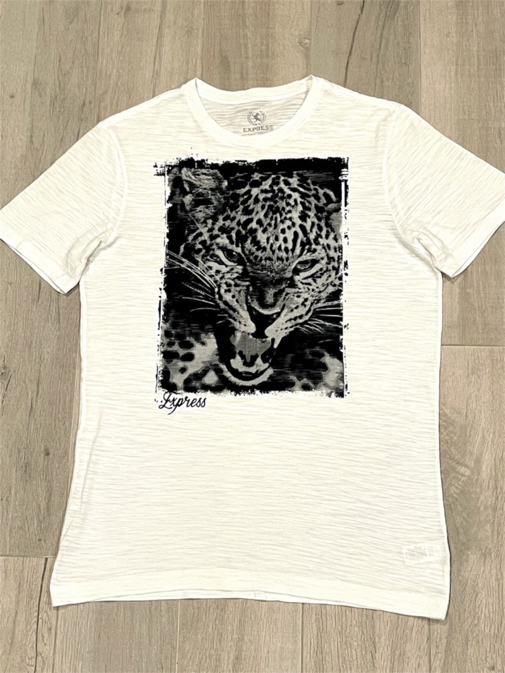 Express Mens Black and White Graphic T-Shirt Size S